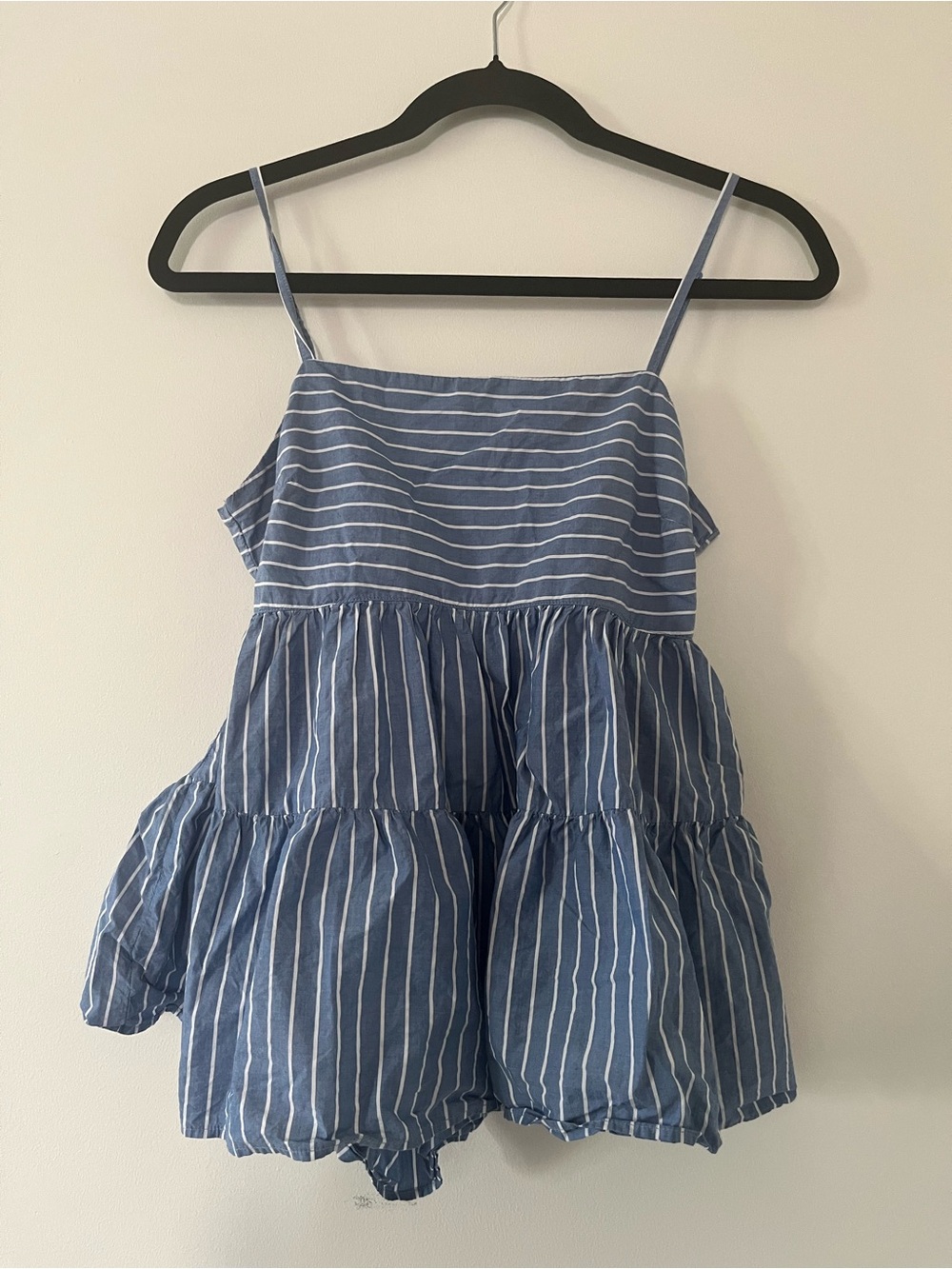 American Eagle Blue White Stripe Poplin Peplum Top Small 100% Cotton Coastal